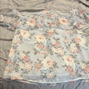 Wayf Blue and Pink Ruffled Blouse